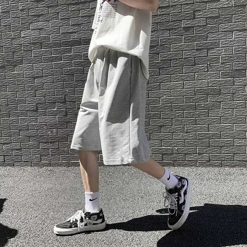 Summer New Y2K Solid Color Cotton Loose Mens Sports Pants Shorts Street Wear Simple Drawstring Straight shorts for menXJ251025