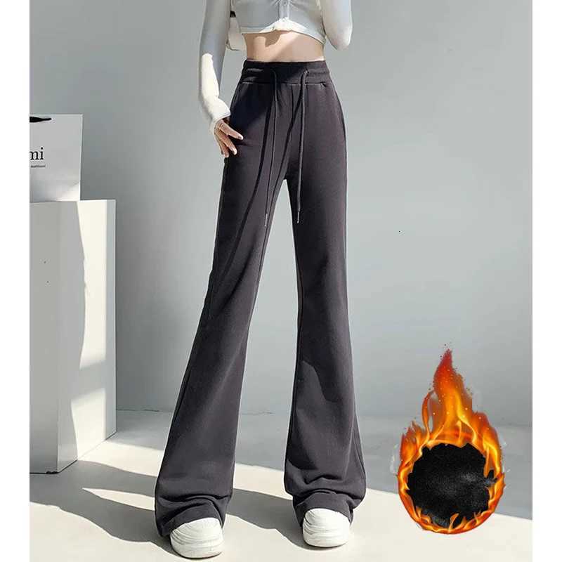 Winter Lady High Waist Fleece Thermal Pants Female Chic Snow Warm Straight Leg Plush Trousers Girls Fashion Casual PantsT251025