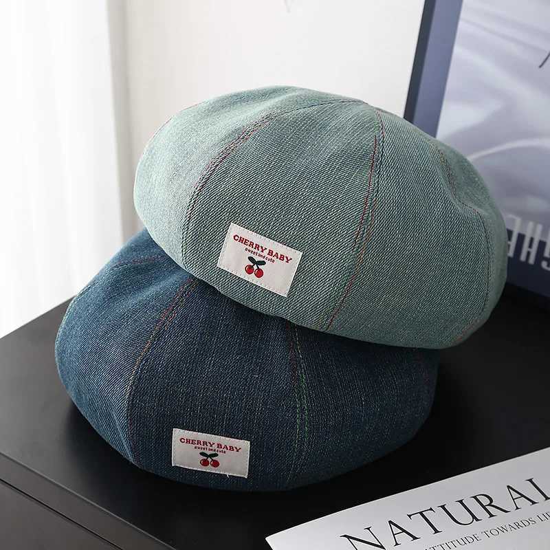 Beret Wens Hat Fashion ry Cloth Label Korean Style ed Denim Cloth Sweet Cute Painter Hat Fem Casual Y251025