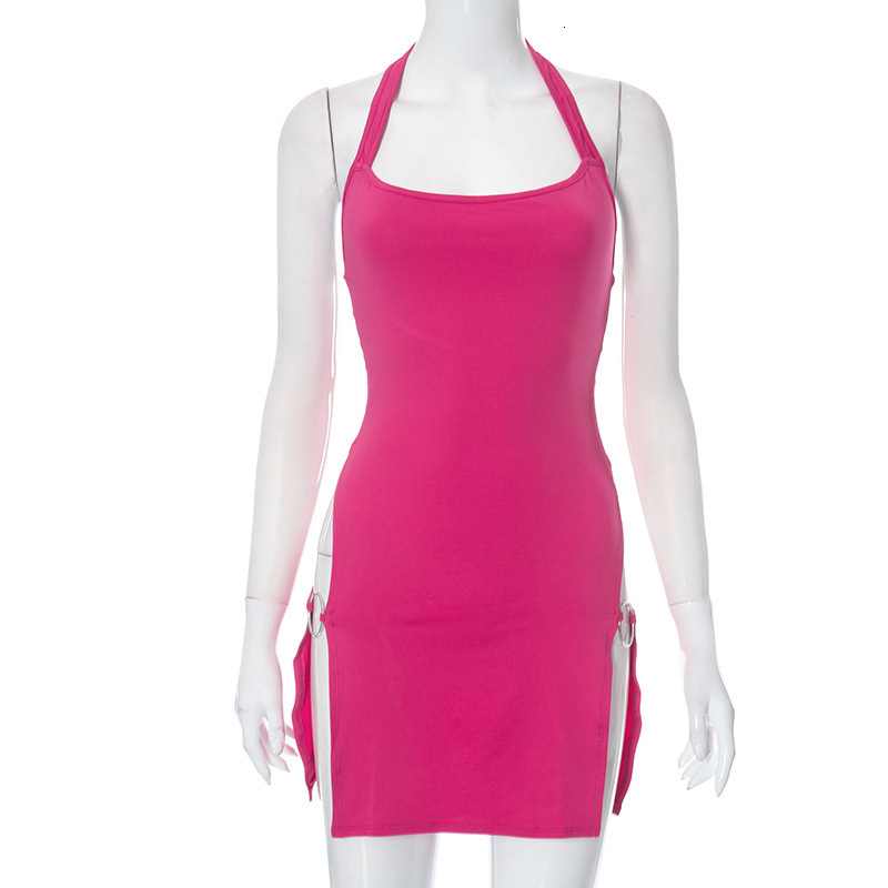 Designer's European and American style 2025 summer new solid color backless hollow suspender sexy spicy girl tight fitting dress
