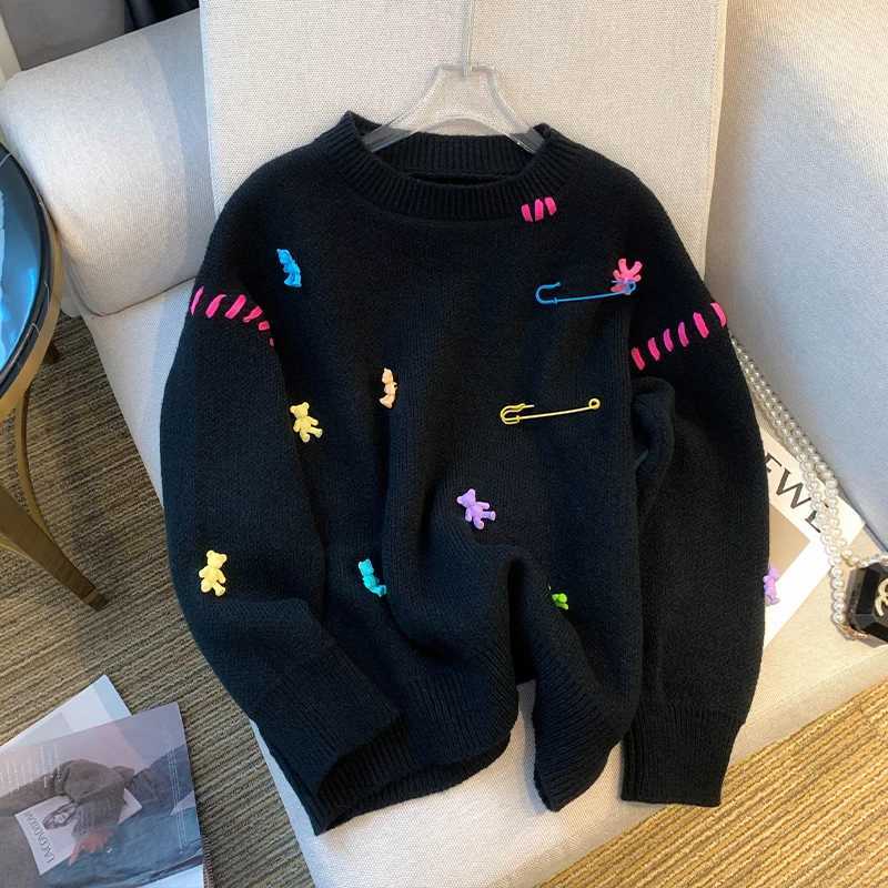 Stylish Korean Kawaii Sweater Women Autumn Winter Long Sleeve Oneck Loose Tops Pullover Casual Fashion Ladies Chic Jumper 2022T251025