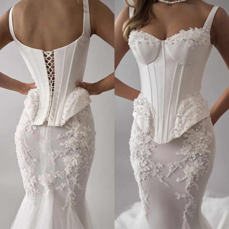 Customize Made Fantastic Sweetheart Mermaid Weddind Dress With Beading Pearls Appliques Trumpet Bridal Gowns