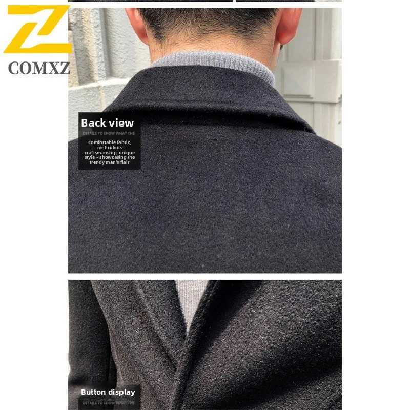 COMXZ Winter New Wool Overcoat Men Longline Korean Style Slim Fit Trendy Cashmere Trench Coat Men Wool Blend Casual Coat 2025T251025