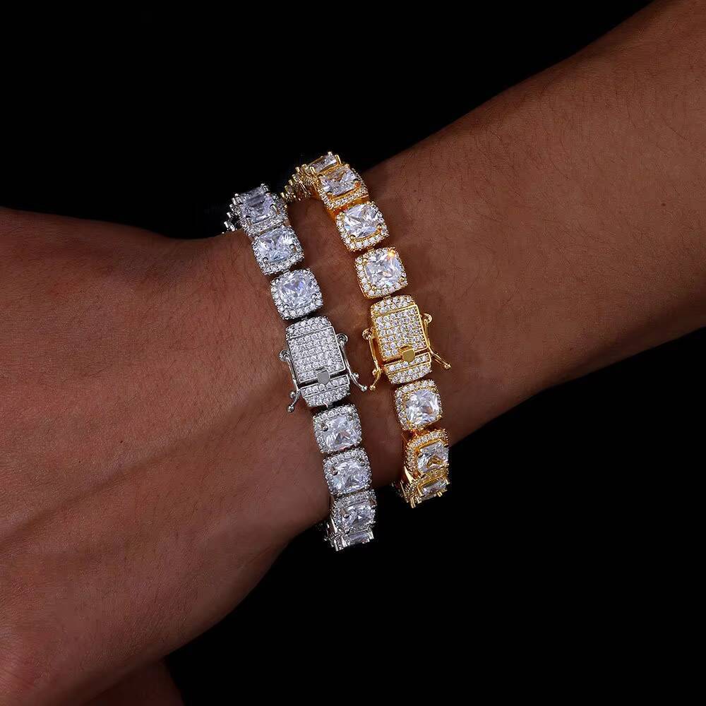 10mm Rock Sugar Diamond Chain S925 Silver Moissanite Customizable Hip Hop Bracelet for Men Fine Chain Link