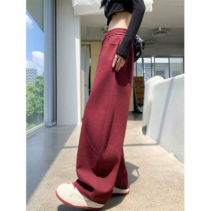 Young Style Streetwear Women Autumn Winter High Waist Pants American Style Plus Fleece Drawstring Allmatch Wide Leg TrousersT251025