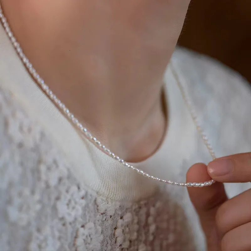 Dainashi 925 Sterling Silver 2535mm Rice Shape Freshwater Pearl Necklaces 40cm Length Collar Necklaces for Women Jewelry Gift 251016