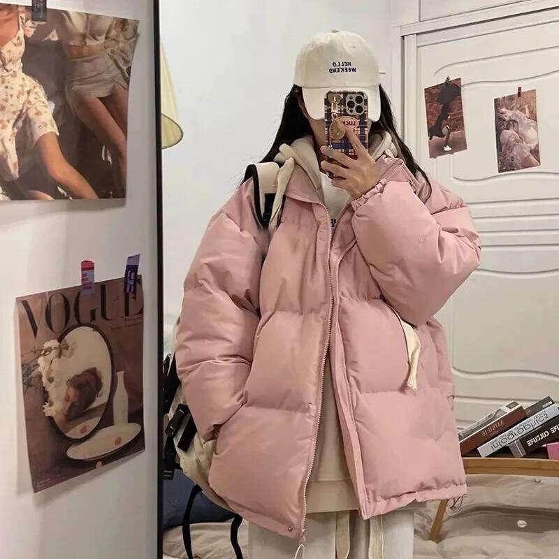 Winter Short Jacket Woman Parkas 2025 Thick Warm Spliced Hooded Parka Oversized Korean Fashion Loose Cotton Padded Outerwear Coats Designer Women