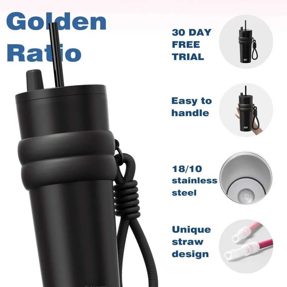 700ml23oz Travel Thermos with Straw and LeakProof Lid Stainless Steel Metal Water Bottle for Hot and Cold Coffee Drinks J251025