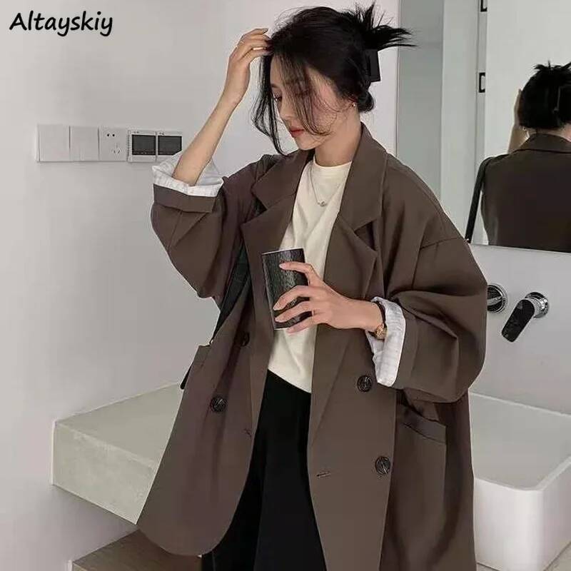 Blazers Women Minimalist Solid Outwear Loose Elegant Retro Official Fashion High Street Feminine All-match Spring Comfortable dongdumaoyi