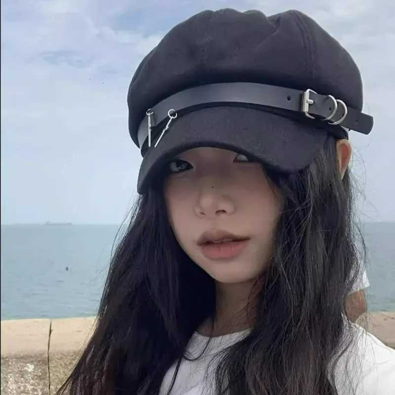 Ne Punk Subcture Black Painter Beret Hat Metal Cross C Summer Autumn Fashion Janese Korean Style Lolita JK Heaears Cs Y251025