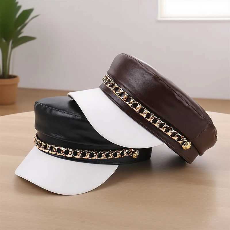 Fashionable Autumn Winter Metal Chain Decorated Casual Versatile Double Partition Cos Hat Stylish Flat Top C for All Seasons Y251025