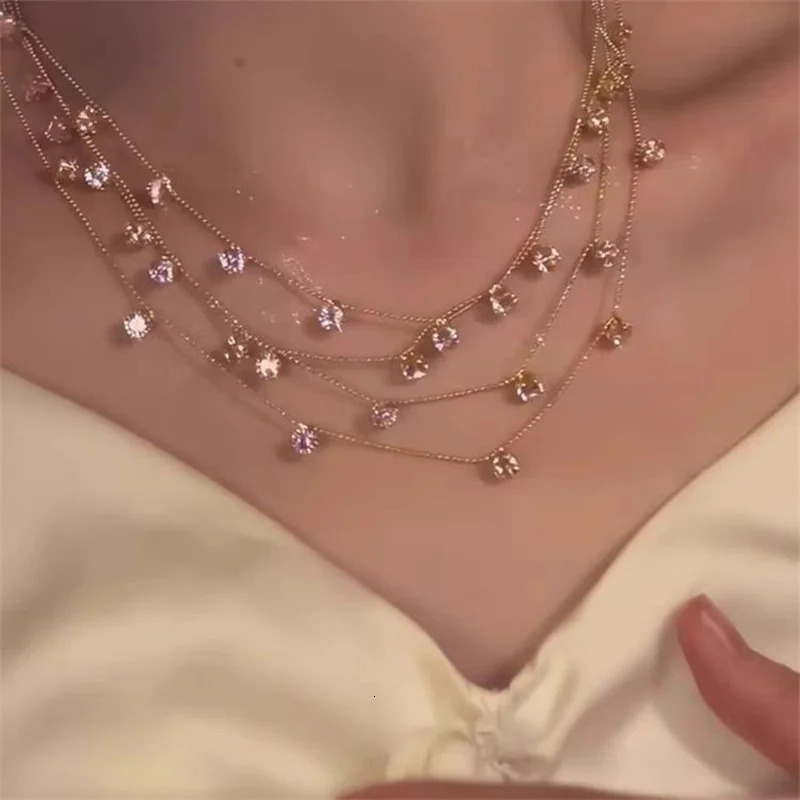 Multilayered Zircon Layer Necklace For Women Gentle Temperament Clavicle Chain Simple Jewelry 251016