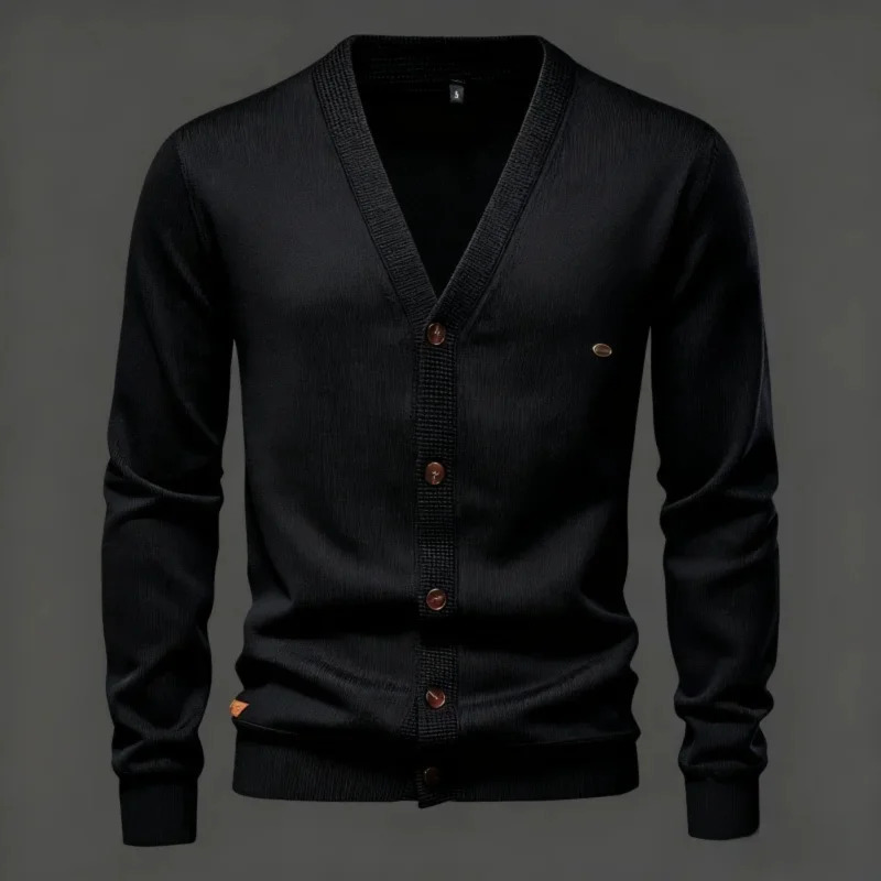 Mens Merino Wool Cardigan Business Casual Solid Color Knit Sweater for Autumn Winter Made in Italy 251015