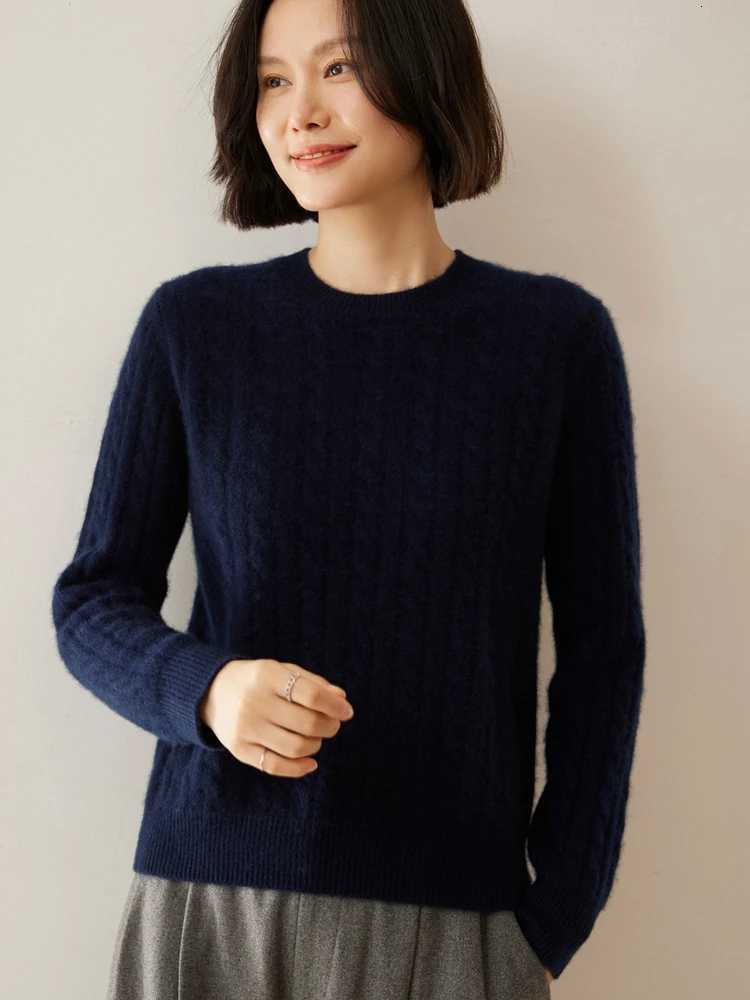 Womens Vintage Chic Basic Twist Flower Knit Autumn Winter Sweater 100 Cashmere Tops Loose Clothes Simple Warm ONeck PulloverT251025