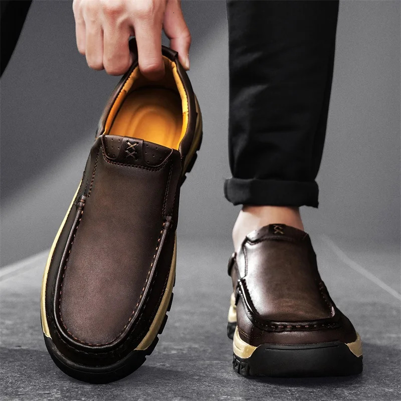 Stylish Mens Leather Loafers Men Thick Bottom Business Shoe Classic Leather Man Casual Shoes Senior Male Walking Footwear 251023
