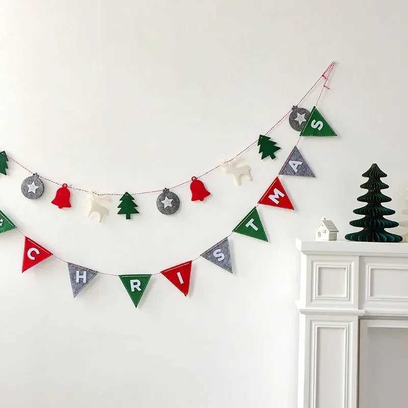 Christmas Banner Garland Wool Felt Triangle Merry Christmas Decor for Home Navidad Christmas Ornaments Xmas Decor New Year C251024