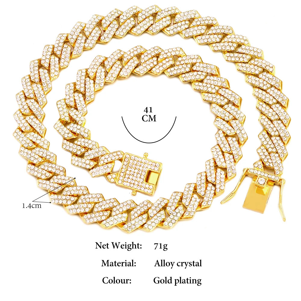 Iced Out Cuban Link Chain 2 Row Diamond Cuban Chain Rhombus Prong Cuban Choker Necklaces Women Men Hip Hop Jewelry 251013