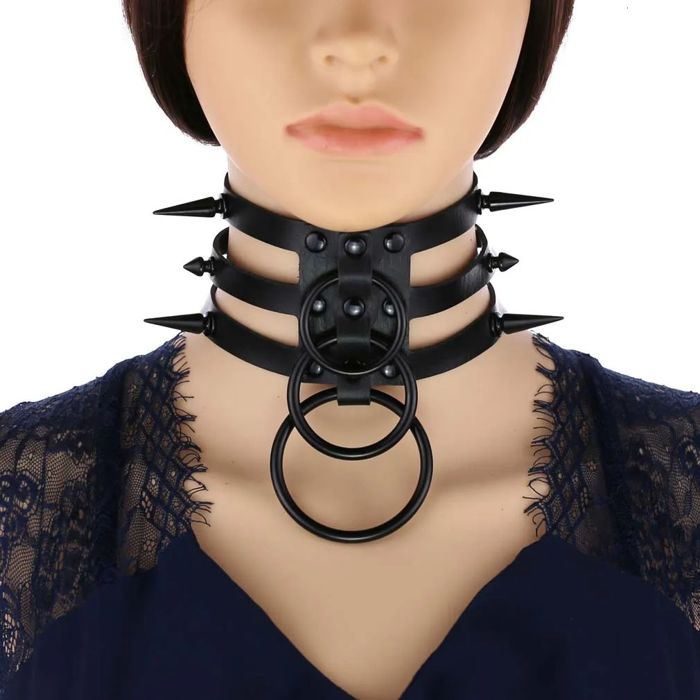 Fashion Women Men Black Rivet Leather Bondage Choker Necklace Punk Circle Spike Goth Collar Harajuku Necklaces Emo Witch Jewelry 251023
