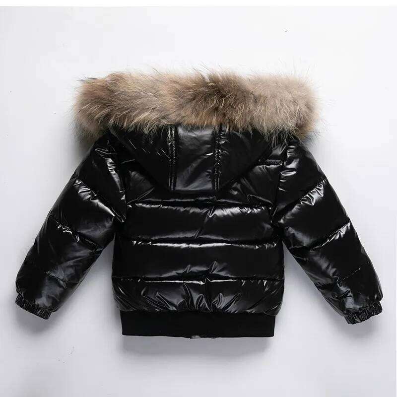 Winter Baby Girl Down Jacket Waterproof Shiny Real Fur Thicken Warm Outerwear Coat 1-8 Years Kid Boy Parka Outfit