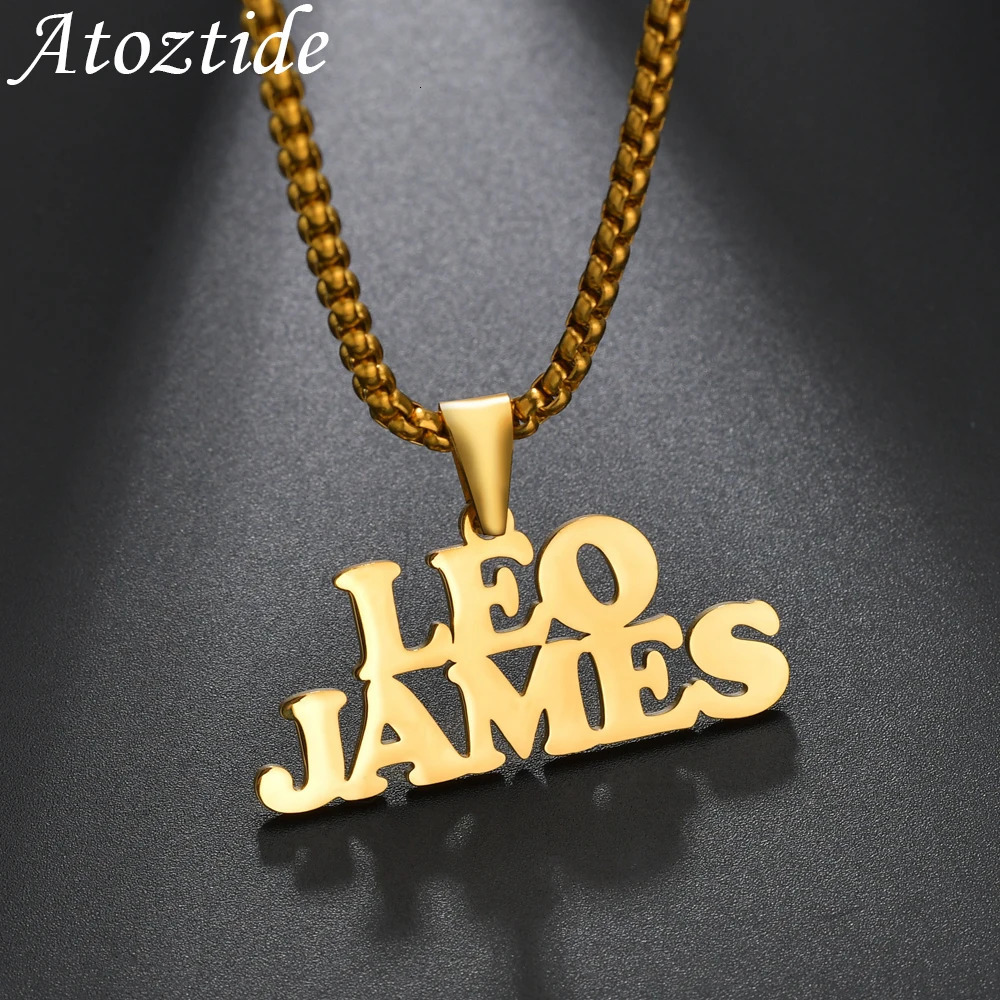 Atoz Christmas Women Men Personalized Jewelry Stainless Steel Custom Name Pendant Necklaces Square Beads Chain Gifts 251023