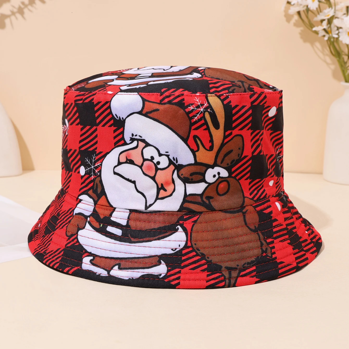 Santa Claus Pattern Fisherman Hat Christmas Printed Basin Hat Sun HatSuitable for Holiday Gifts 251024