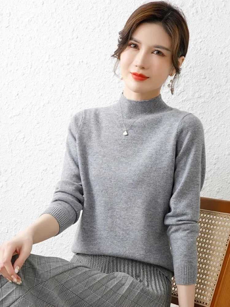 Korean Sweaters Autumn Winter Women Sweater Vintage Basic Solid Knitted Tops Casual Slim Mock Neck Pullover Simple Chic JumpersT251025