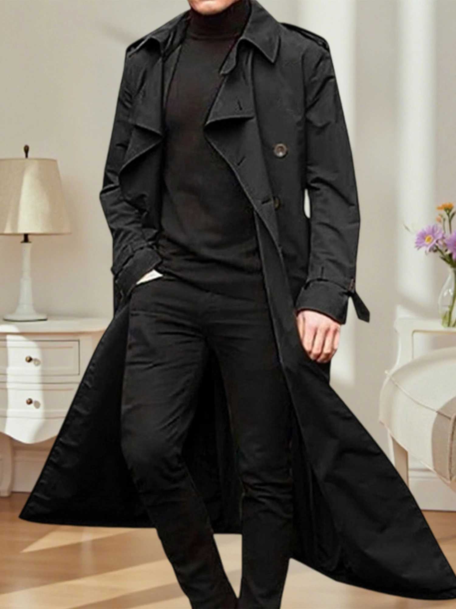 Men s Classic Wool Blend Trench Coat with Removable Belt and Notched Lapel Collar Warm Winter Overcoat JacketT251025