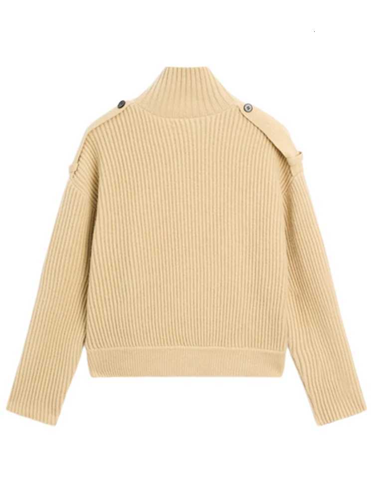 High Neck Knitted Sweater Jacket Woman Solid Color Single Breasted Long Sleeves Loose Coats Casual Street Womens Autumn JacketsT251025