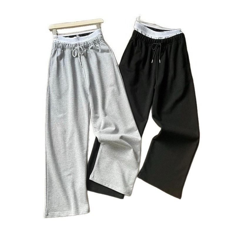 Designer Autumn Women's Yoga Pants with Double Waistband, Elastic Waist, Straight-Leg Casual Pants, Loose Sports Pants, High-Waist Pants, Running