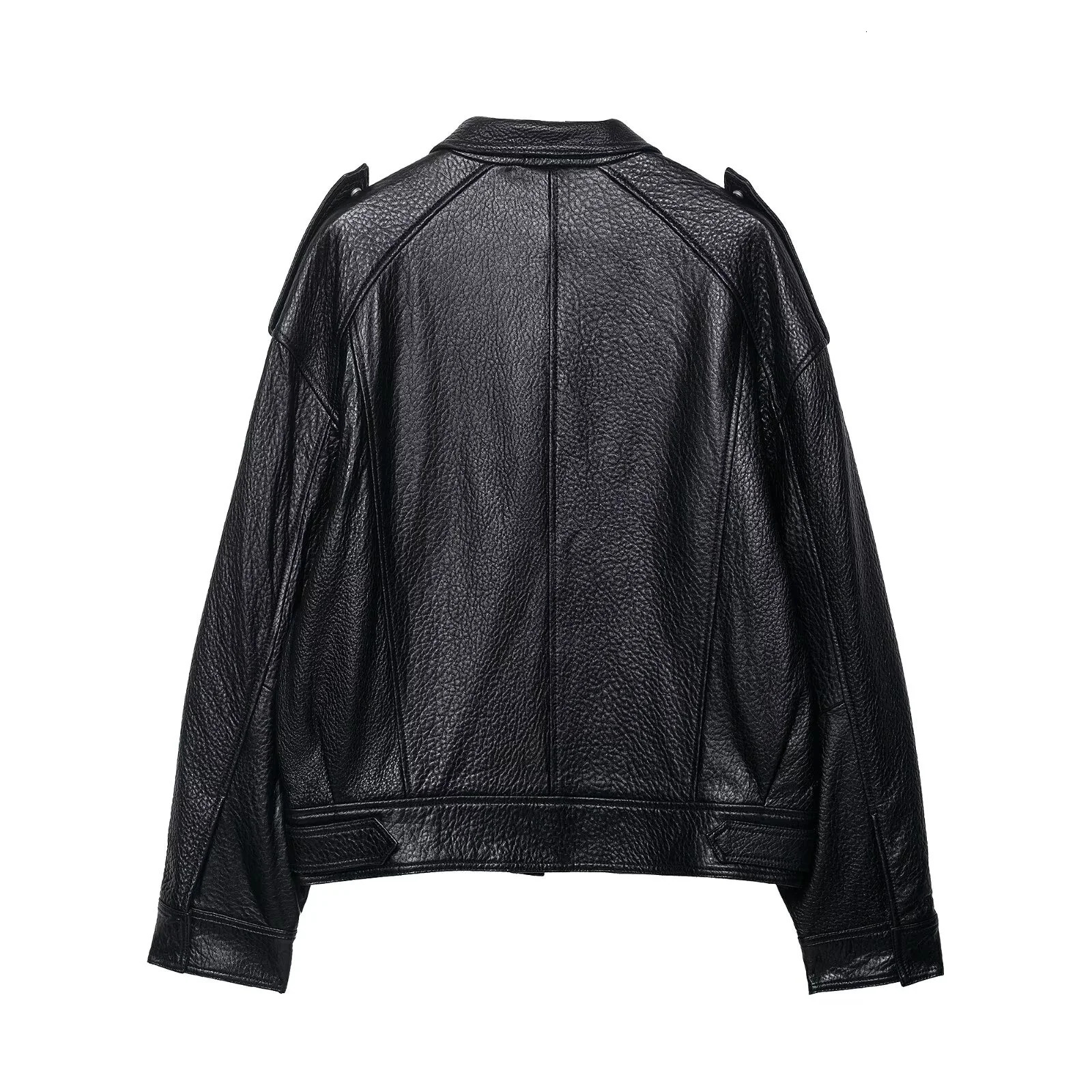 Autumn Womens Casual Fashion Versatile Loose Stand Collar Leather Pilot Jacket Leather Jacket Coat 251023