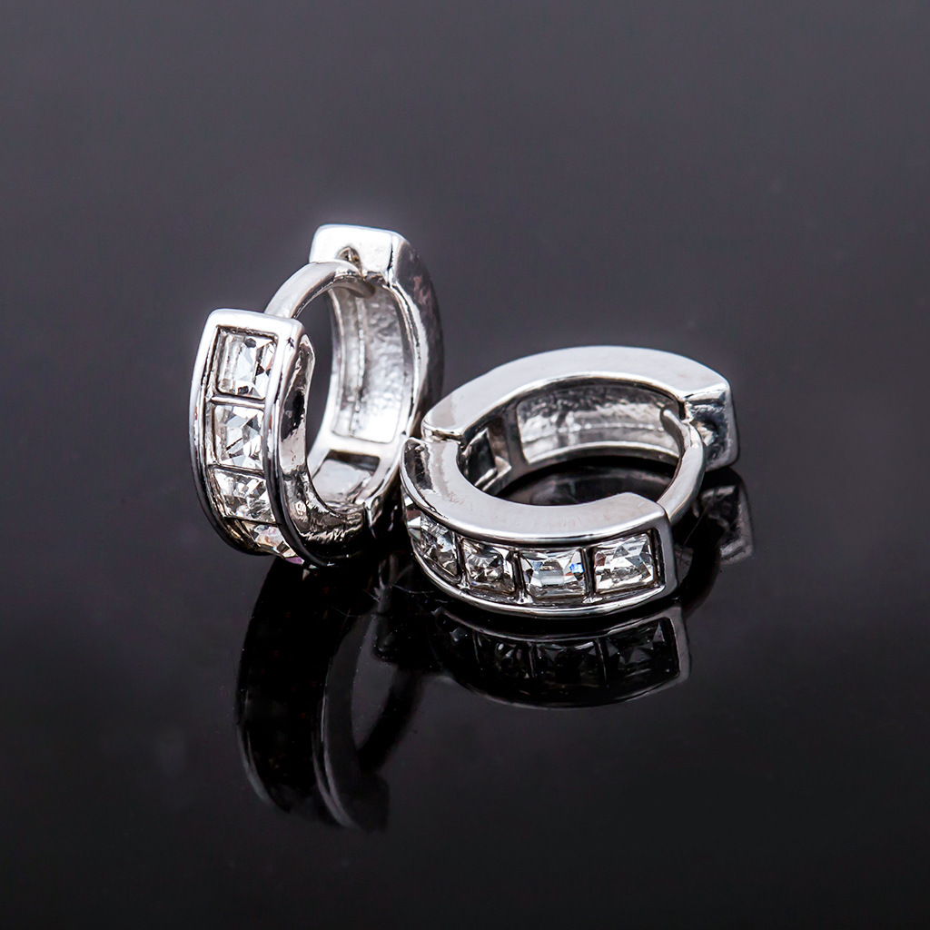 Fashion Jewelry Sier Plated Zircon Studs Clips Ear Accessories Women Full Dia Round Hoop Earrings