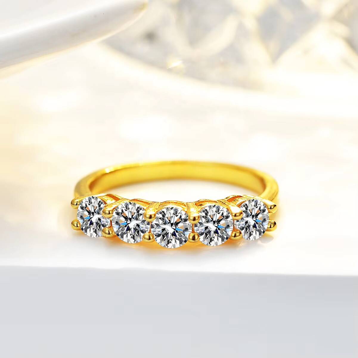 2020 Delicate Bridal Jewelry Mini Moissanite Diamond Eternity Wedding Band Gold Plated 925 Sterling Silver Moissanite Ring