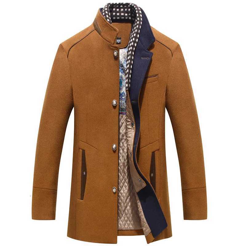 In Stock Mens Wool Woolen Thick Scarf Collar Mens Top Coats for Men Clothing Men Winter Jacket Overcoat Englang StyleT251025