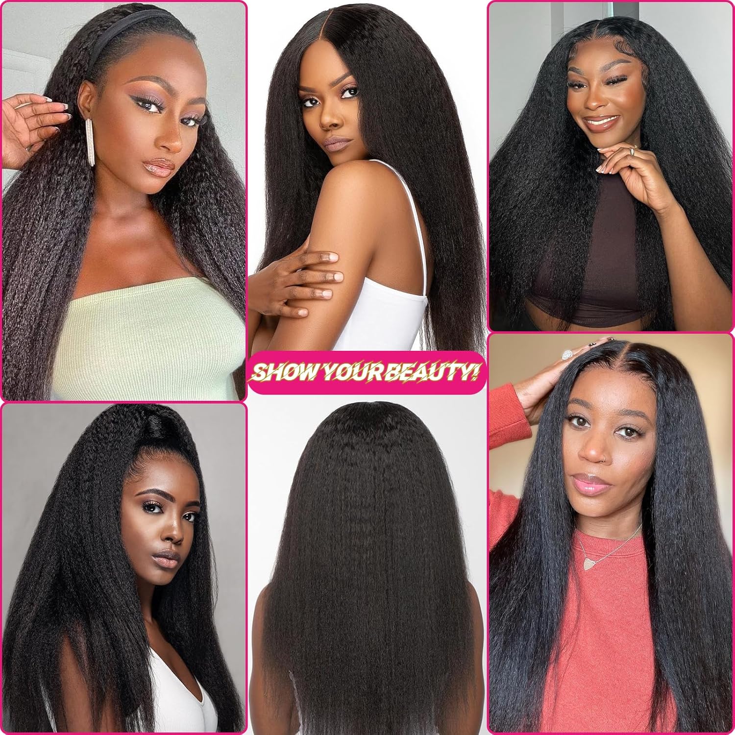 Kinky Straight Clip Ins Human Hair Double Weft 8-30 Inch 90-150g 8pcs Natural Black Real Hair