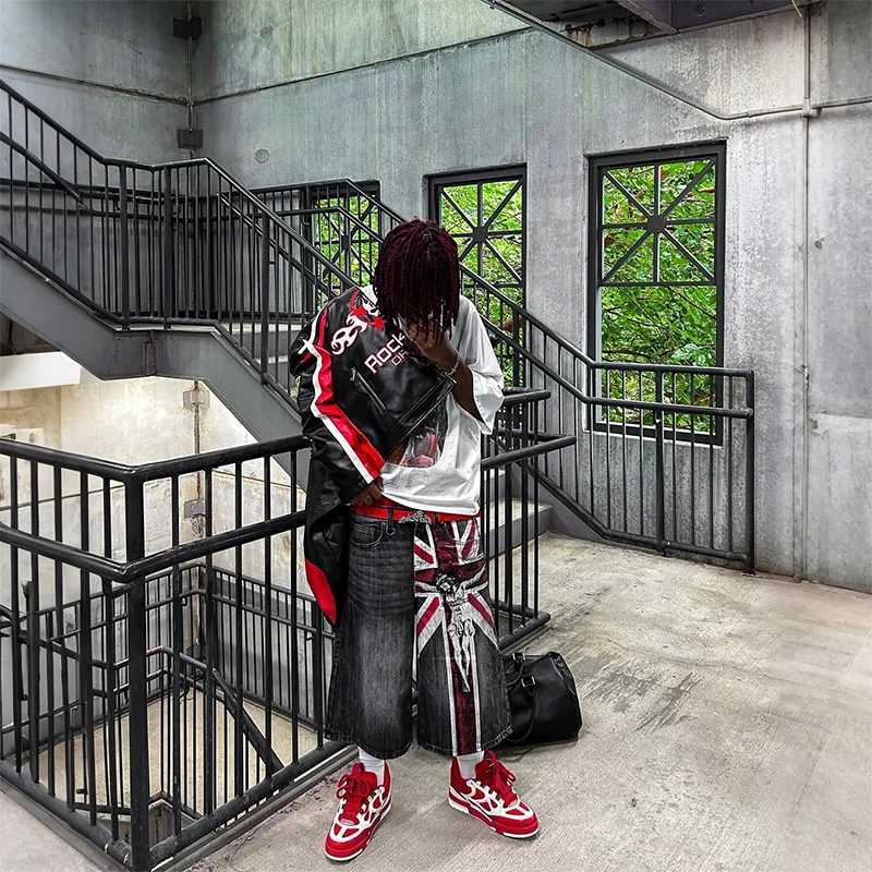 Y2K Vintage Washed Jeans Fashion British Flag Pattern Printing Casual Loose Denim Shorts Gothic Men Women Punk Rock StreetwearXJ251025