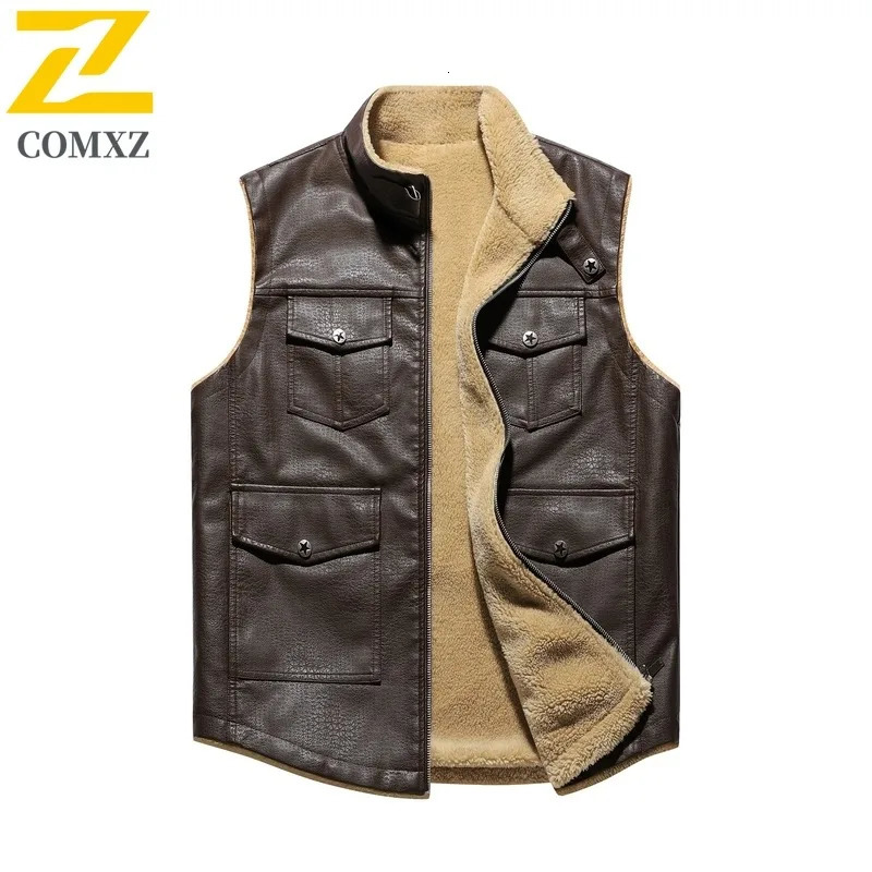 2025 Winter Shearling Leather Vest Men Fashion Windproof Warm Sleeveless Vests Casual Streetwear Coat For Cold Weather Gilet 251020