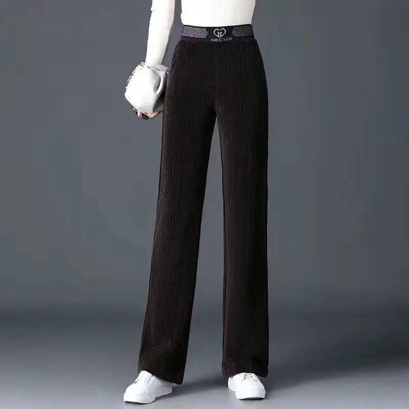 Korean New Women Corduroy Fleece Pants Autumn Winter Fashion Casual High Waist Solid Loose Thicken Vintage Straight TrousersT251025
