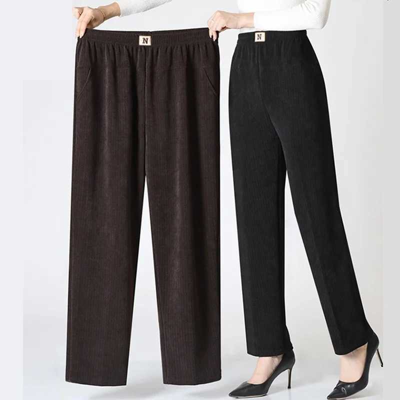 Women Trousers New Elastic High Waisted Corduroy Pants Loose Autumn Casual Pants Female Winter Fleece Warm Straight Pants 7XL8XLT251025