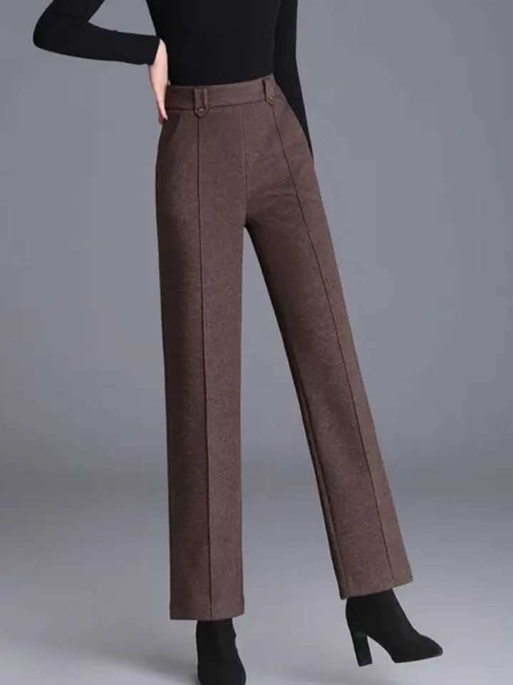 Winter Warm Woolen Wide Leg Pants Korean Fashion High Waist Thick Wool Blend Straight Pantalones Casual Classic Solid Calca NewT251025