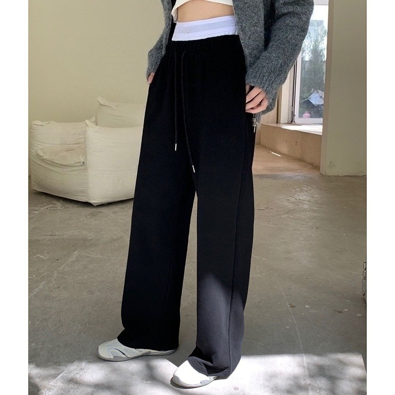 Designer Autumn Women's Yoga Pants with Double Waistband, Elastic Waist, Straight-Leg Casual Pants, Loose Sports Pants, High-Waist Pants, Running