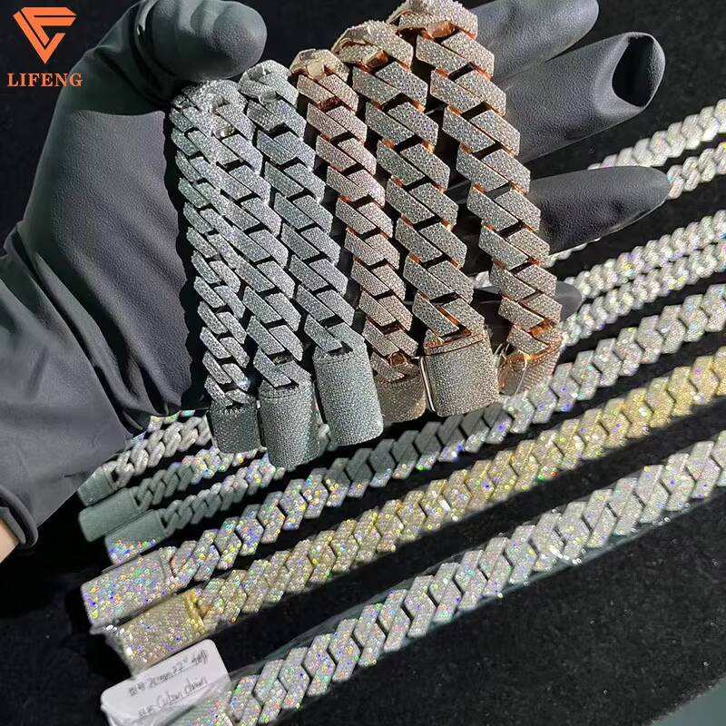 High Quality 925 Silver Bracelet Fine Jewelry HandSet Iced VVS Moissanite Diamond Hip Hop Cuban Chain for Men