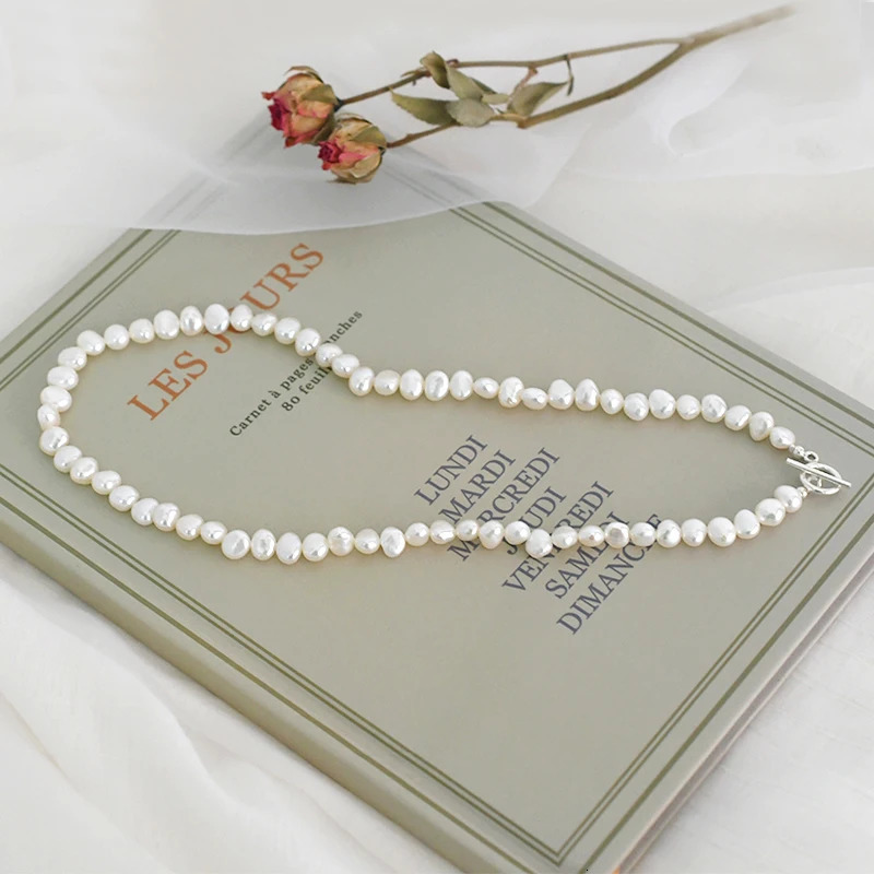 ASHIQI Natural Freshwater Pearl OT Clasp Necklace 925 Sterling Silver Jewelry for Women 251016