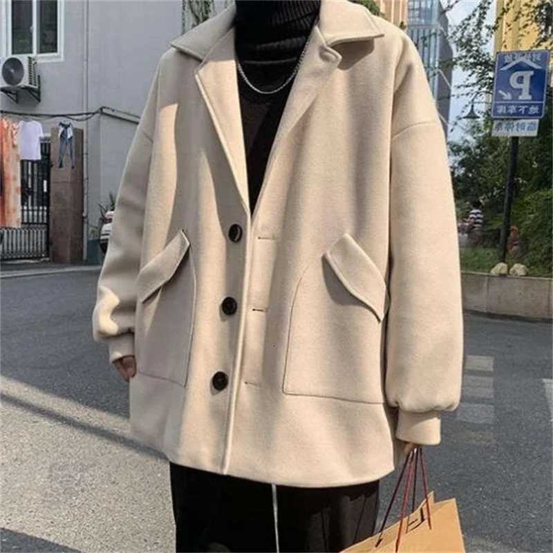 Woolen Coat Mens Midlength Windbreaker Korean Fashion Turn Down Collar Mens Woolen Coats 2022 Spring Autumn ClothesT251025