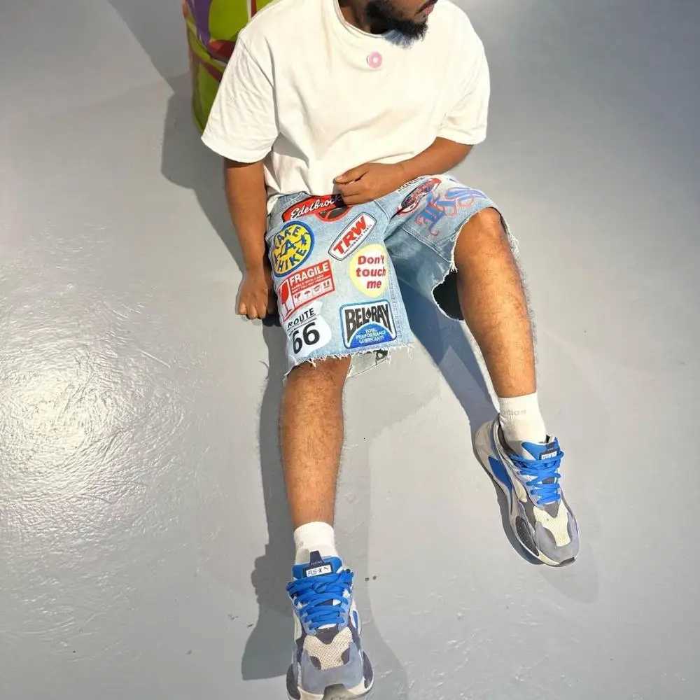 American Retro Denim Shorts Y2K Jeans Harajuku Hip Hop Cartoon Embroidery Retro Baggy Shorts Low Waist Sports Basketball ShortsXJ251025