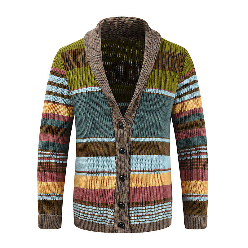 Mens Knitted Rainbow Sweater Mens Color Block Knitted Cardigan Rainbow Sweater Outerwear 230923