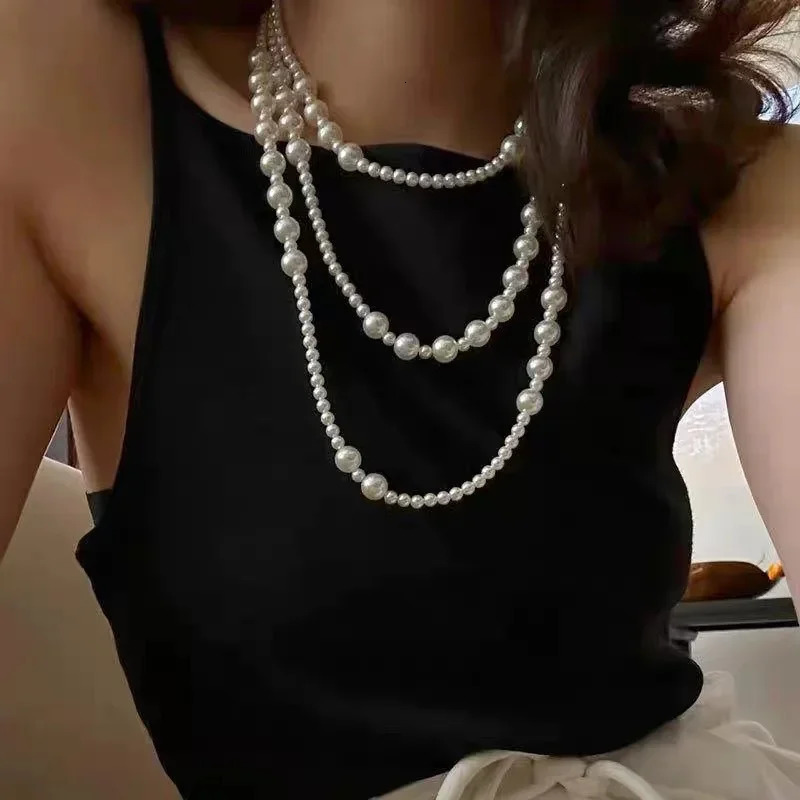 Trendy Vintage Imitation Pearl Multi Layered Pearl Bead Necklace for Women Sweet Elegant Party Jewelry Wedding Gifts 251016