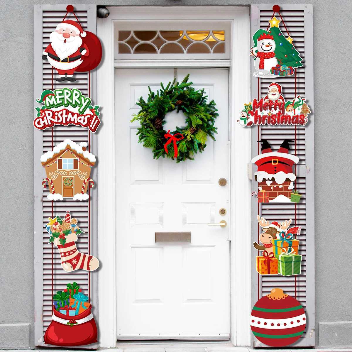 Merry Christmas Hanging Flag Porch Door Banner Santa Claus Snowman for Home Ornaments Door Decoration Supplies New Year Decor C251024