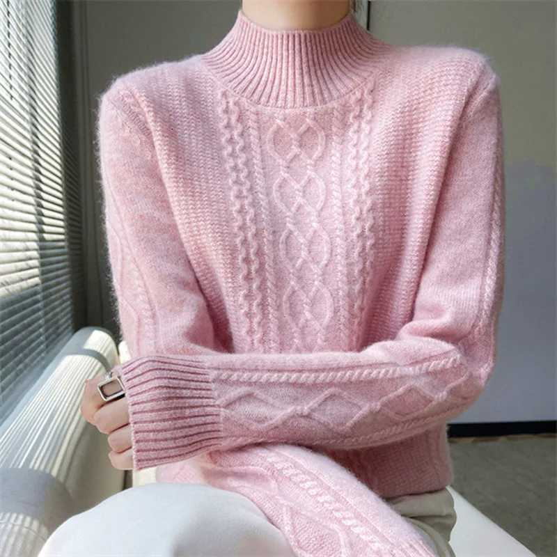 Womens Sweater Spring Autumn Outside Wear Pullovers Half High Collar Knitwear Fashion Long Sleeve Pull Femme Sueter TopsT251025