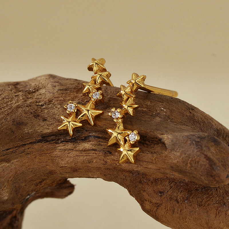 Luxury earrings Simple and Micro inlaid Zircon Asymmetric Octagonal Star Earrings S925 Pure Silver Star Earrings, High Fashion earrings free shipping