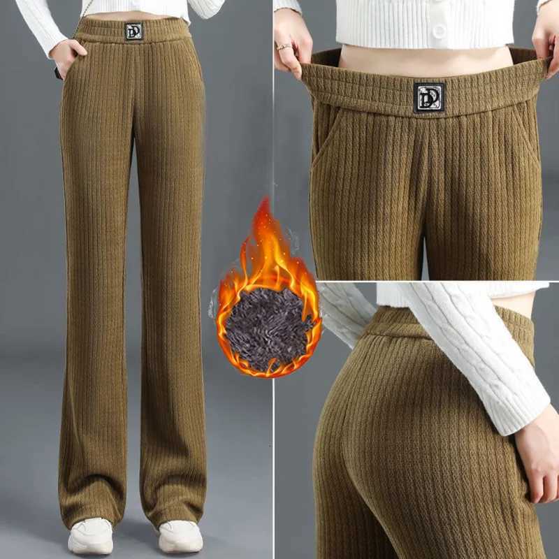 Winter Women Classic High Waist Thermal Plush Pants Girls Straight Leg Fleece Trousers Lady Snow Warm Casual Daily PantsT251025